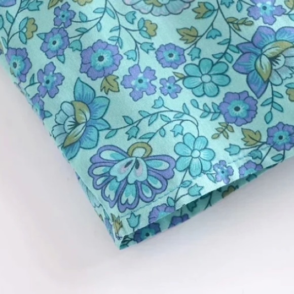 Bohemian Blue Floral Button Up Blouse Top - Picture 10 of 11